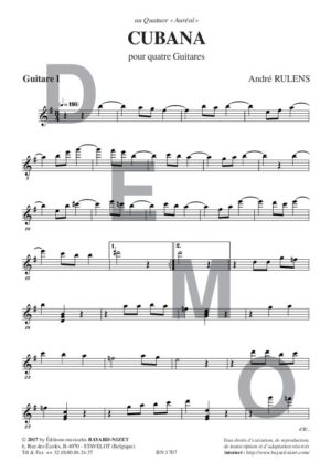 Cubana - Compositeur RULENS André - Pour Quatuor avec cordes - Editions musicales Bayard-Nizet