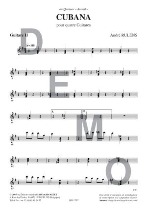 Cubana - Compositeur RULENS André - Pour Quatuor avec cordes - Editions musicales Bayard-Nizet