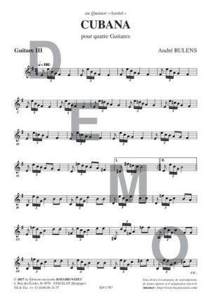 Cubana - Compositeur RULENS André - Pour Quatuor avec cordes - Editions musicales Bayard-Nizet