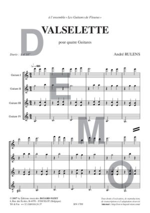 Valselette - Compositeur RULENS André - Pour Quatuor avec cordes - Editions musicales Bayard-Nizet