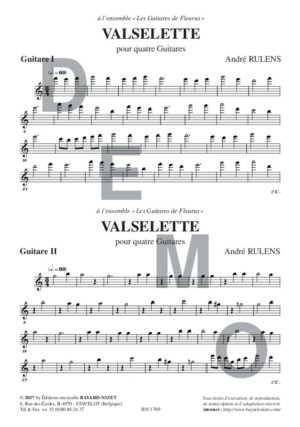 Valselette - Compositeur RULENS André - Pour Quatuor avec cordes - Editions musicales Bayard-Nizet