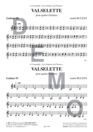 Valselette - Compositeur RULENS André - Pour Quatuor avec cordes - Editions musicales Bayard-Nizet