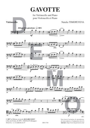 Gavotte - Compositeur TIMOFEYEVA Natalia - Pour Violoncelle et Piano - Editions musicales Bayard-Nizet