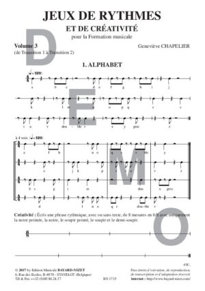 Jeux de rythmes et de créativité (volume 3) - Compositeur CHAPELIER Geneviève - Pour Créativité - Editions musicales Bayard-Nizet