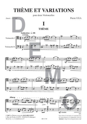 Thème et variations - Compositeur UGA Pierre - Pour Duo avec cordes - Editions musicales Bayard-Nizet
