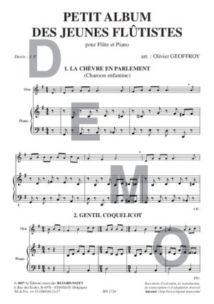 Petit album des jeunes flûtistes - Compositeur GEOFFROY Olivier - Pour Flûte et Piano - Editions musicales Bayard-Nizet