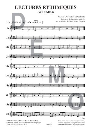 Lectures rythmiques (volume 4) - Compositeur VAN DEN BOSSCHE Michel - Pour Solfège - Editions musicales Bayard-Nizet