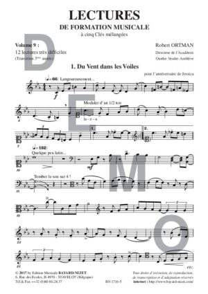 Lectures de formation musicale (volume 9) (Chant 5 clés) - Compositeur ORTMAN Robert - Pour Solfège - Editions musicales Bayard-Nizet