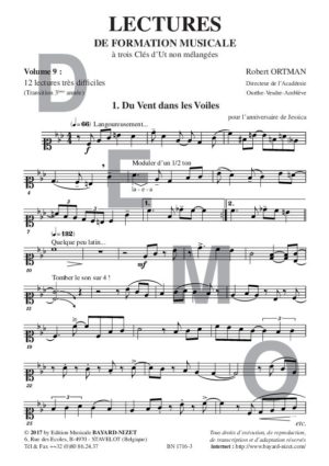 Lectures de formation musicale (volume 9) (Chant 3 clés Ut) - Compositeur ORTMAN Robert - Pour Solfège - Editions musicales Bayard-Nizet