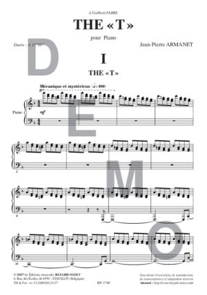 The « T » - Compositeur ARMANET Jean-Pierre - Pour Piano seul - Editions musicales Bayard-Nizet