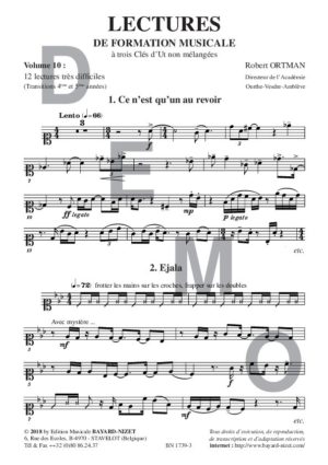 Lectures de formation musicale (volume 10) (Chant 3 clés Ut) - Compositeur ORTMAN Robert - Pour Solfège - Editions musicales Bayard-Nizet