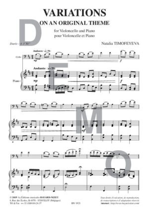 Variation on an Original Theme - Compositeur TIMOFEYEVA Natalia - Pour Violoncelle et Piano - Editions musicales Bayard-Nizet