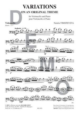Variation on an Original Theme - Compositeur TIMOFEYEVA Natalia - Pour Violoncelle et Piano - Editions musicales Bayard-Nizet