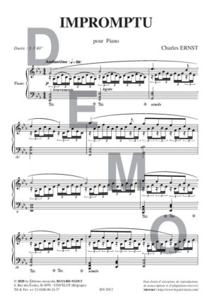 Impromptu - Compositeur ERNST Charles - Pour Piano seul - Editions musicales Bayard-Nizet