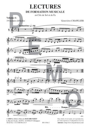 Lectures de formation musicale (volume 4) (Chant 2 clés) - Compositeur CHAPELIER Geneviève - Pour Solfège - Editions musicales Bayard-Nizet