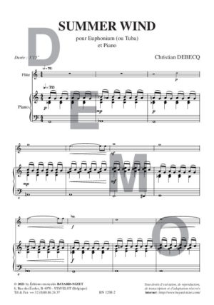 Summer Wind - Compositeur DEBECQ Christian - Pour Tuba et Piano - Editions musicales Bayard-Nizet