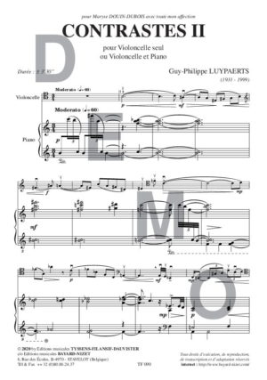 Contraste II - Compositeur LUYPAERTS Guy-Philippe - Pour Violoncelle et Piano - Editions musicales Bayard-Nizet