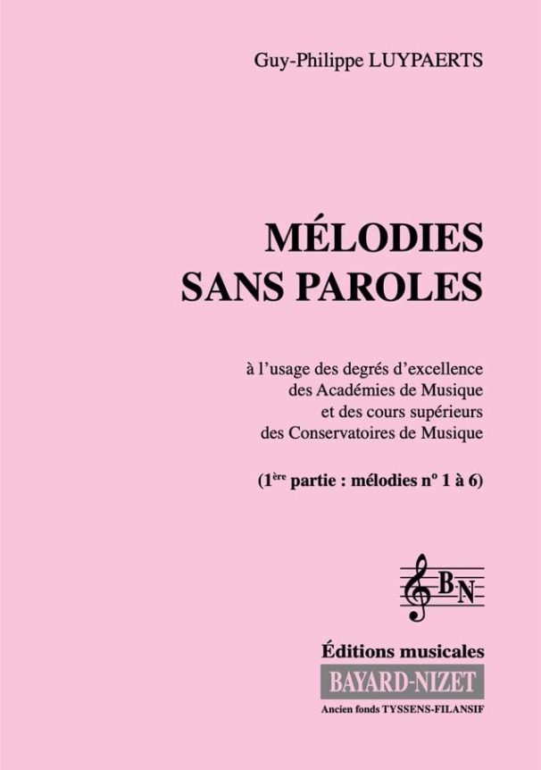 Mélodies sans paroles (Accompagnement 1ère partie) - Compositeur LUYPAERTS Guy-Philippe - Pour Formation musicale - Editions musicales Bayard-Nizet