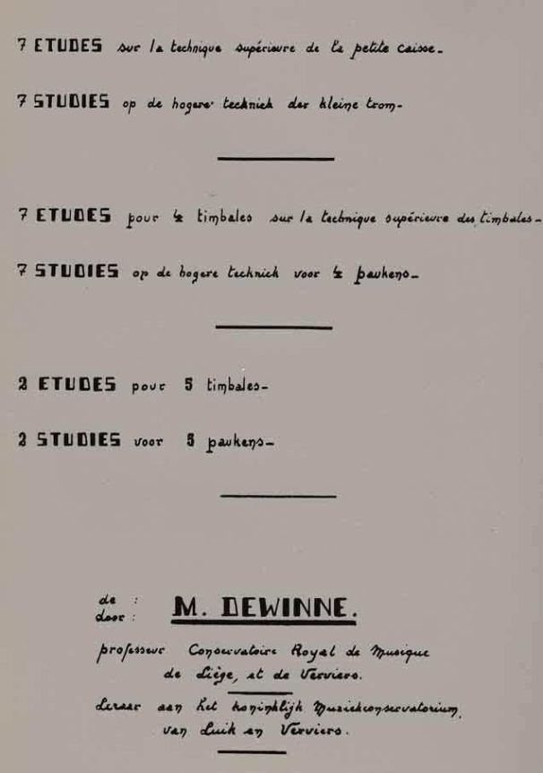Etudes sur la technique supérieure - Compositeur DEWINNE Maurice - Pour Timbales / Petite caisse - Editions musicales Bayard-Nizet